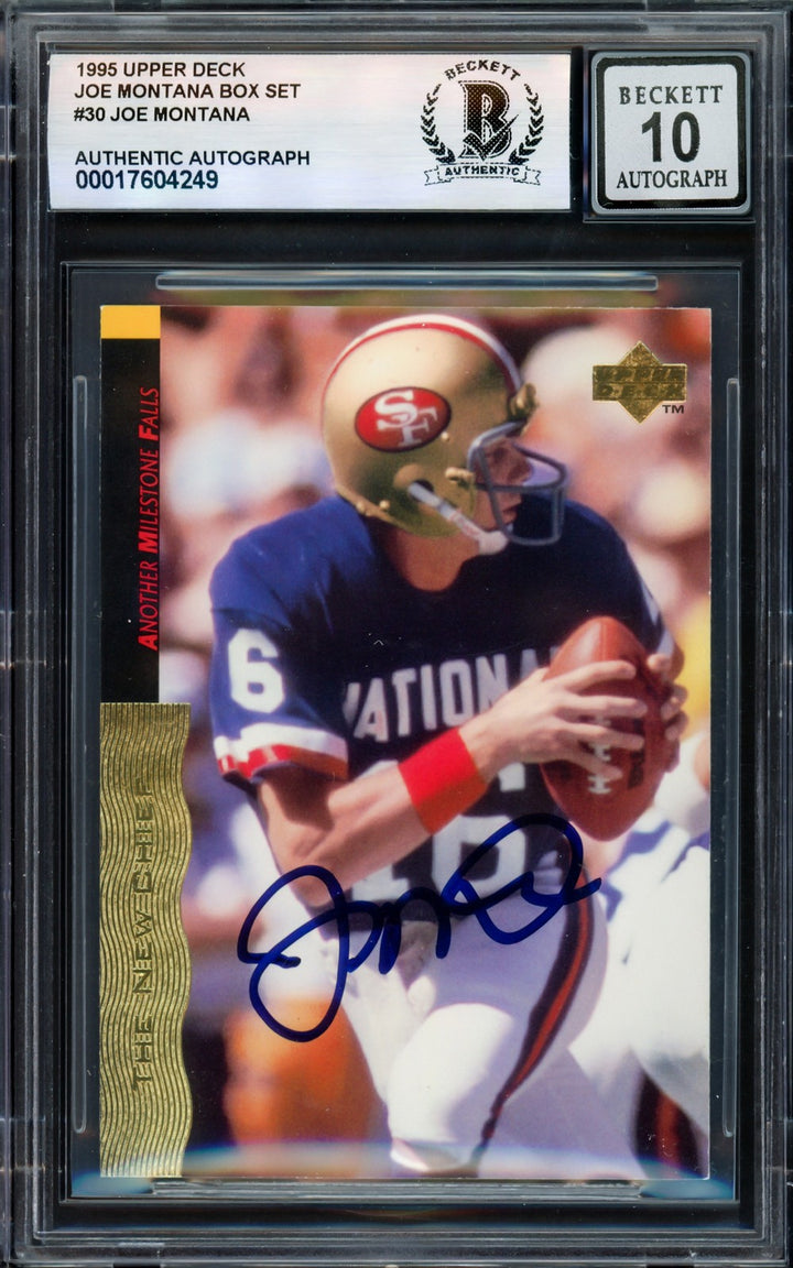 Joe Montana Signed 1995 Upper Deck Card 30 49ers Auto GM 10 Beckett #17604249