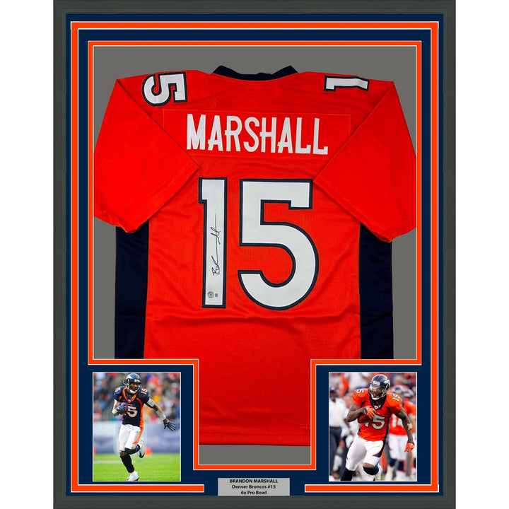 Framed Autographed/Signed Brandon Marshall 33x42 Denver Orange Jersey COA