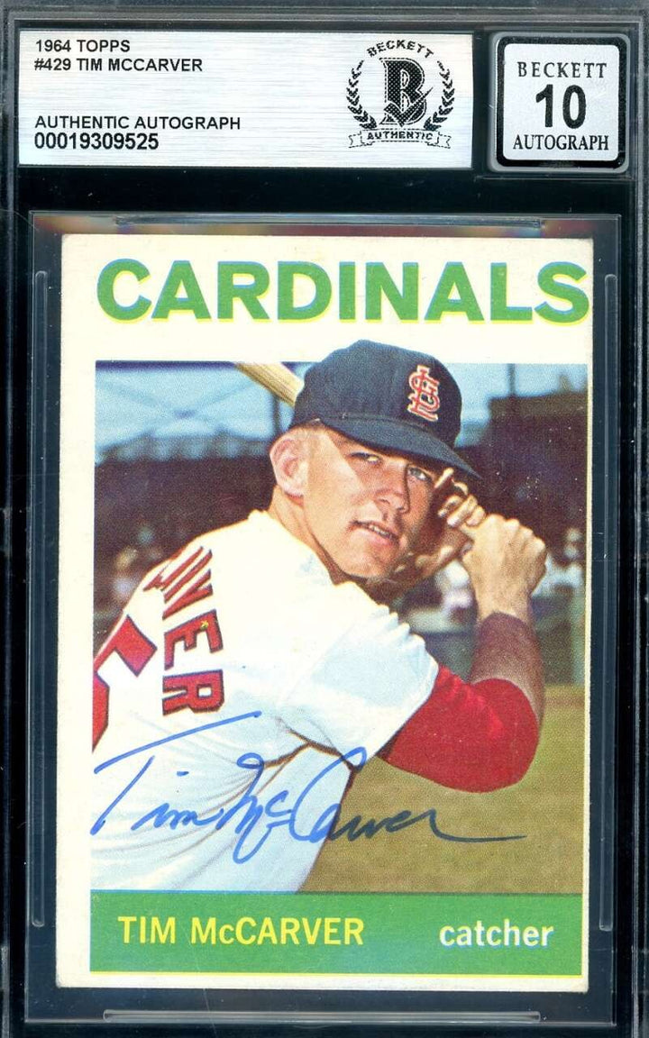 Tim McCarver Gem Mint 10 Beckett BAS Signed 1964 Topps Autograph Cardinals