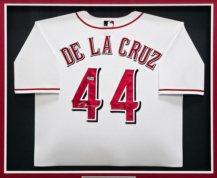 Elly De La Cruz Signed Framed Reds White Nike Jersey Beckett BAS