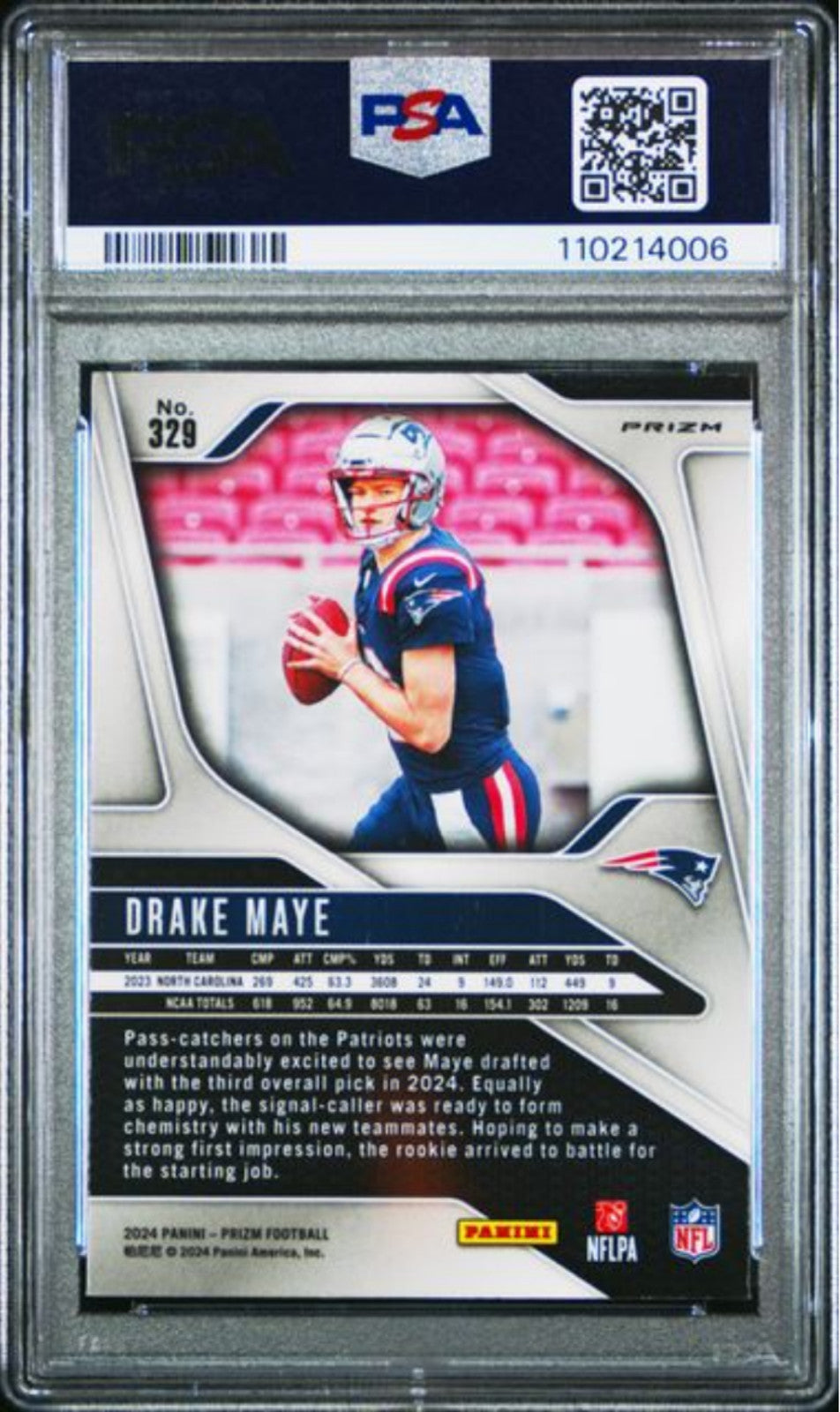 Graded 2024 Panini Prizm Drake Maye #329 Disco Prizm Rookie RC Card PSA 9 Mint