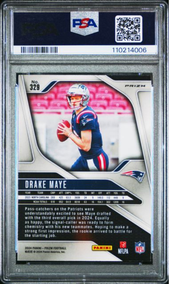 Graded 2024 Panini Prizm Drake Maye #329 Disco Prizm Rookie RC Card PSA 9 Mint