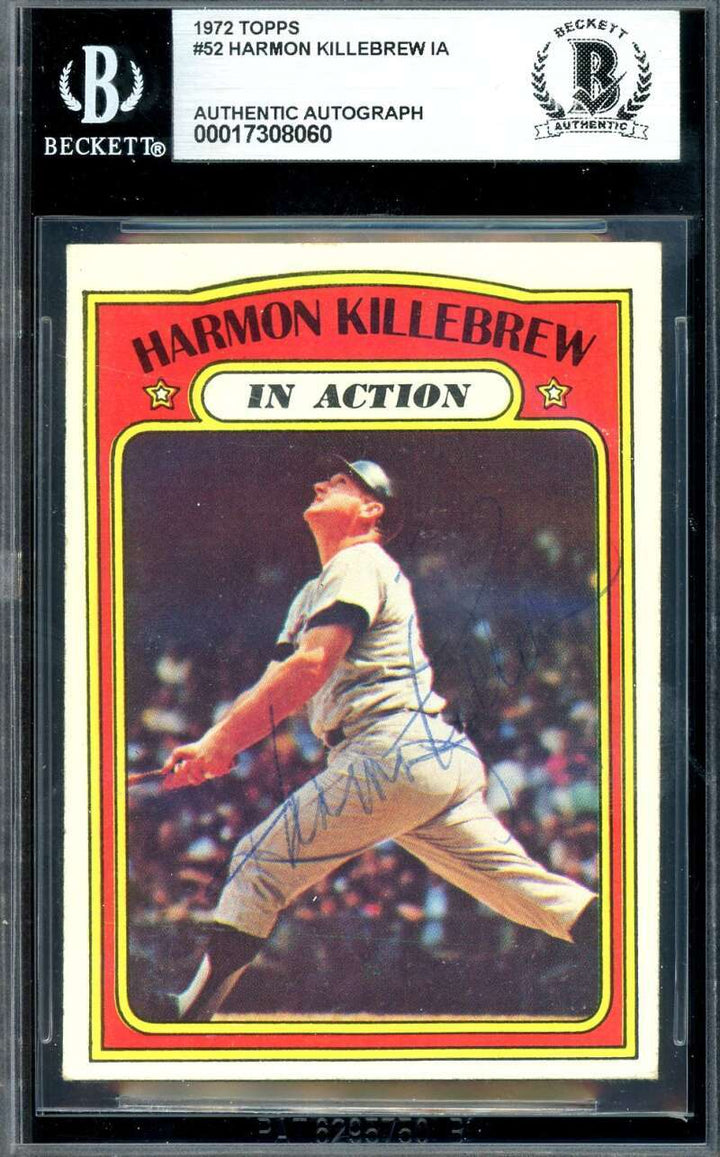 Harmon Killebrew Beckett BAS Vintage Signed 1972 Topps In Action Autograph