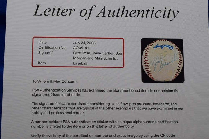 Rose Carlton Morgan Schmidt PSA DNA 1983 World Series Signed by 4 Baseball