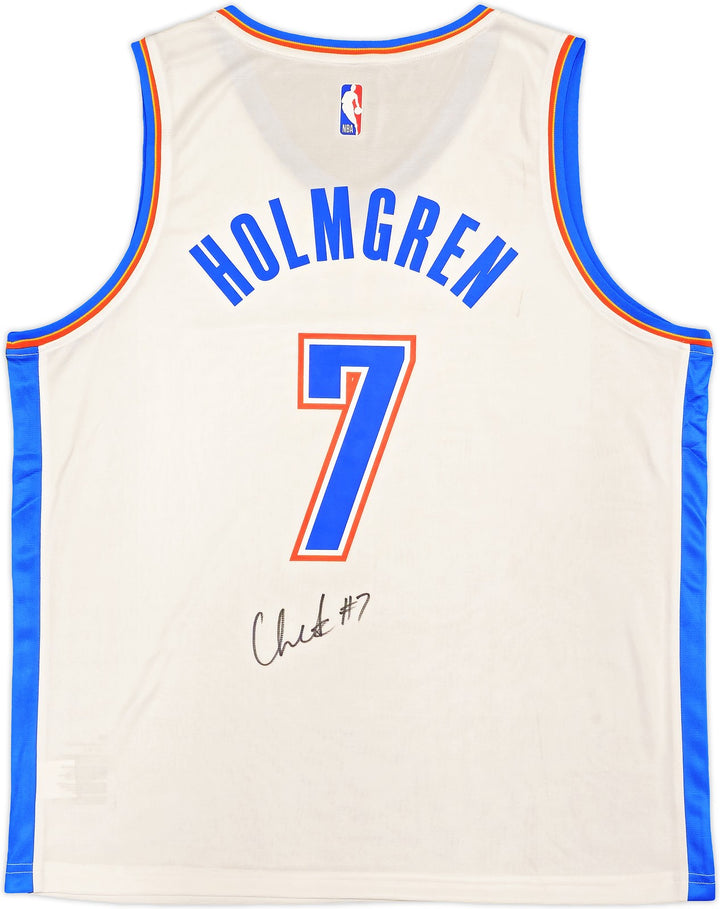 Thunder Chet Holmgren Signed White Fanatics Jersey Size L Beckett Wit