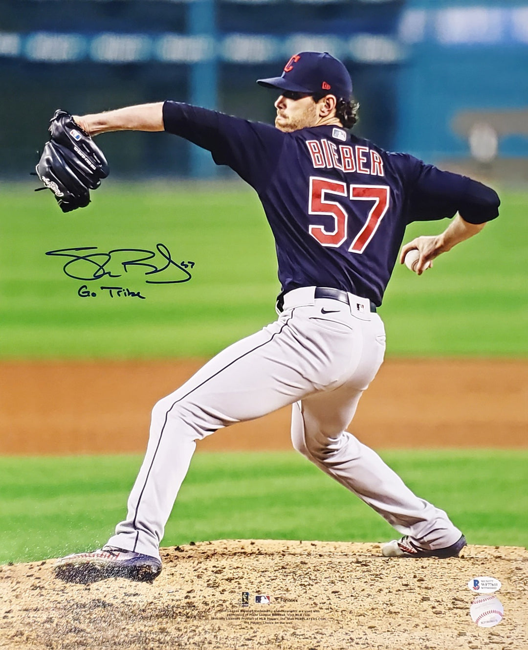 Shane Bieber Autographed Signed 16x20 Photo Cleveland Indians "Go Tribe" Beckett
