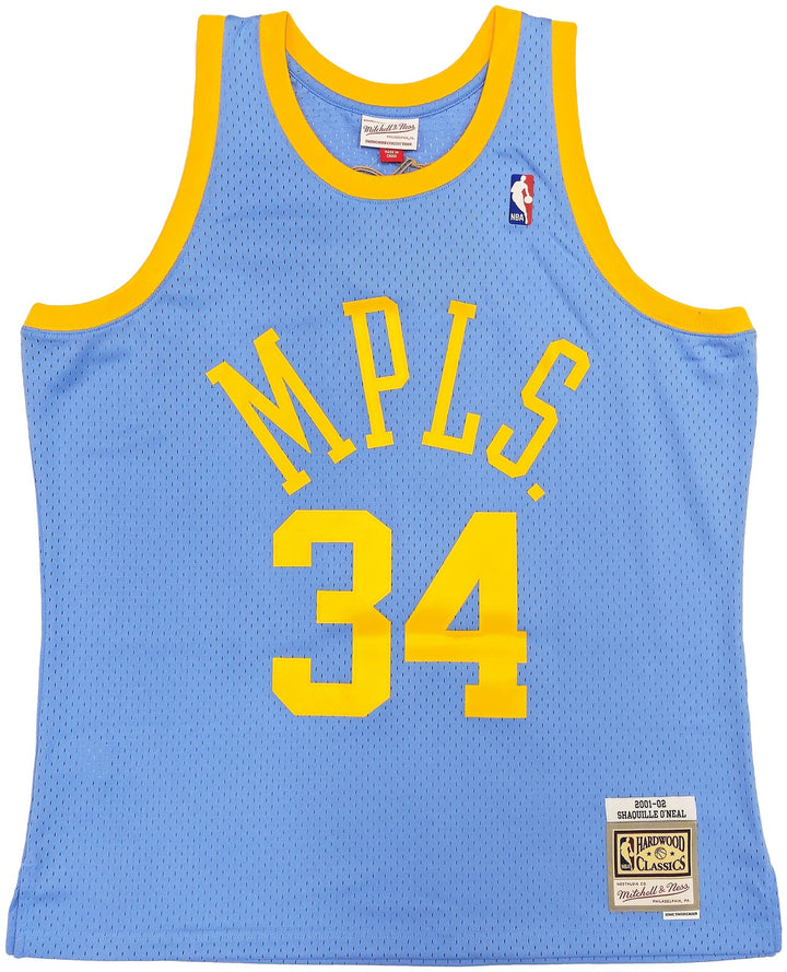 Lakers Shaquille ONeal Auto Baby Blue Mitchell Ness 01-02 HWC Swingman Jersey XL