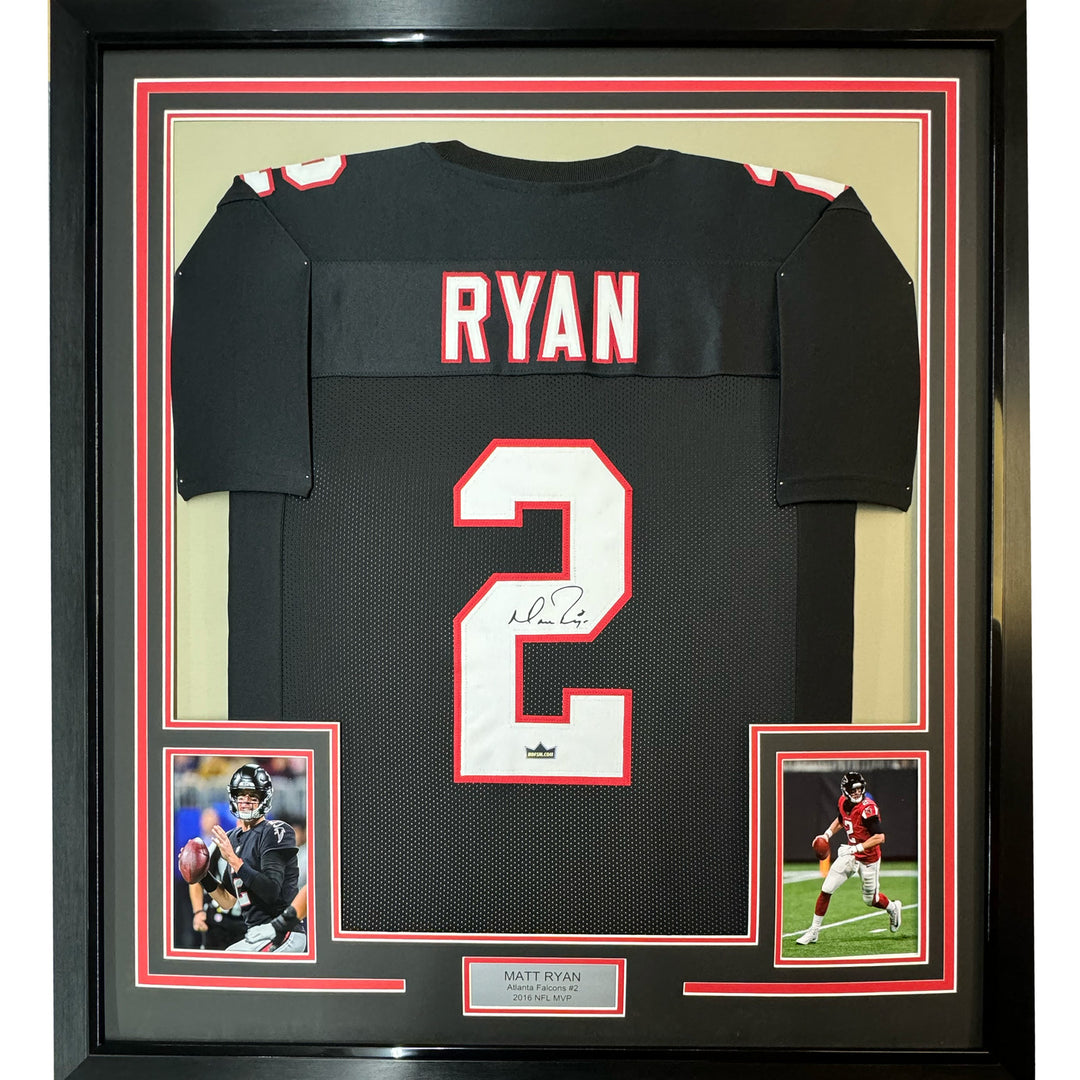 Framed Facsimile Autographed Matt Ryan 35x39 Atlanta Black Retro Reprint Jersey