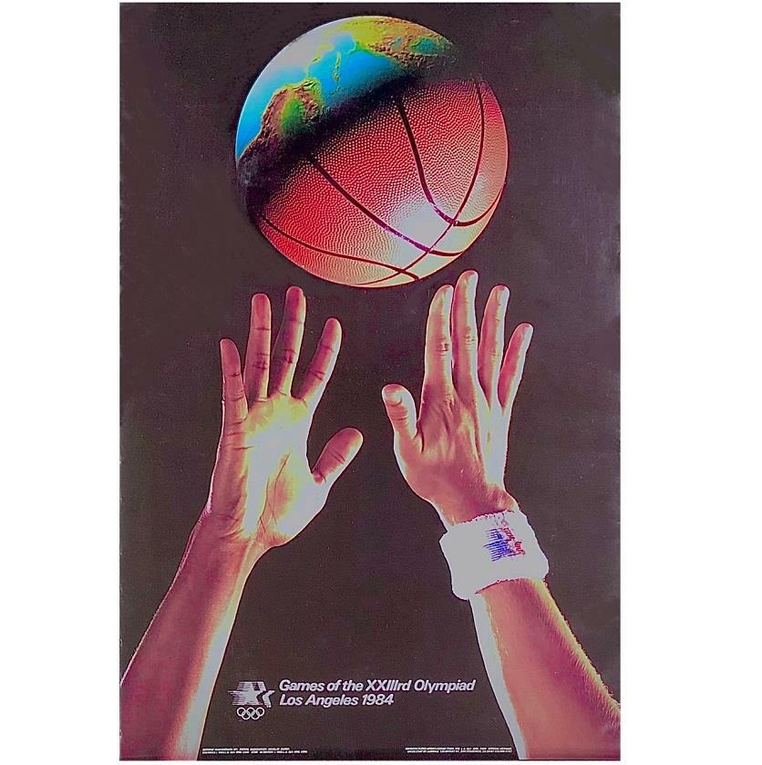original 1984 Los Angeles LA Olympic Games 22x34 Basketball poster New MJ debut
