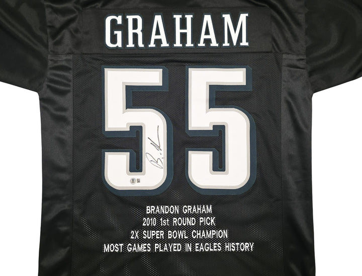 Eagles Brandon Graham Auto Signed Black Super Bowl Stats Jersey Beckett Witness