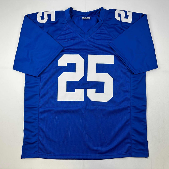 Autographed/Signed Deonte Banks New York Blue Jersey Beckett BAS COA