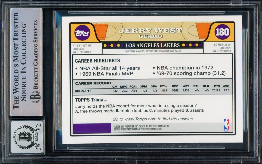 Jerry West Signed 2008-09 Topps Card 180 Card Lakers Auto GM 10 Beckett