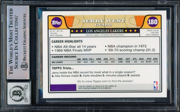 Jerry West Signed 2008-09 Topps Card 180 Card Lakers Auto GM 10 Beckett