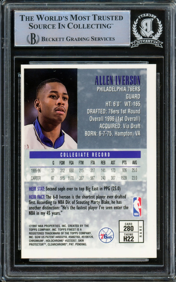 Allen Iverson Signed 1996-97 Topps Finest Gold RC 280 76ers Beckett #14863445