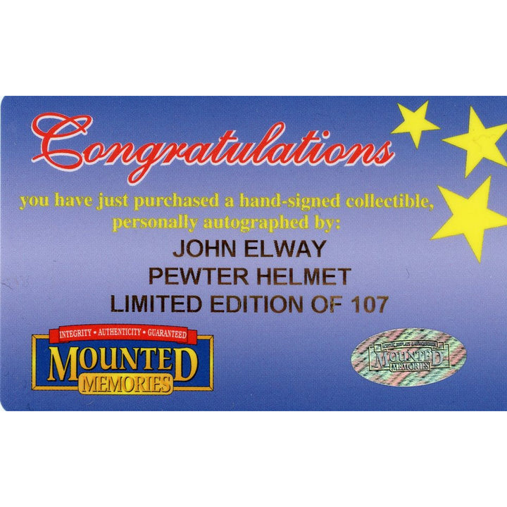 John Elway Signed Denver Broncos Pewter Full Size Helmet #D/107 JSA Autograph