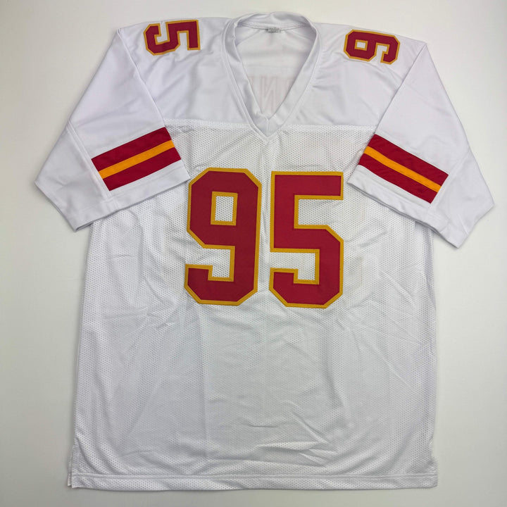 Autographed/Signed Chris Jones Kansas City White Football Jersey JSA COA