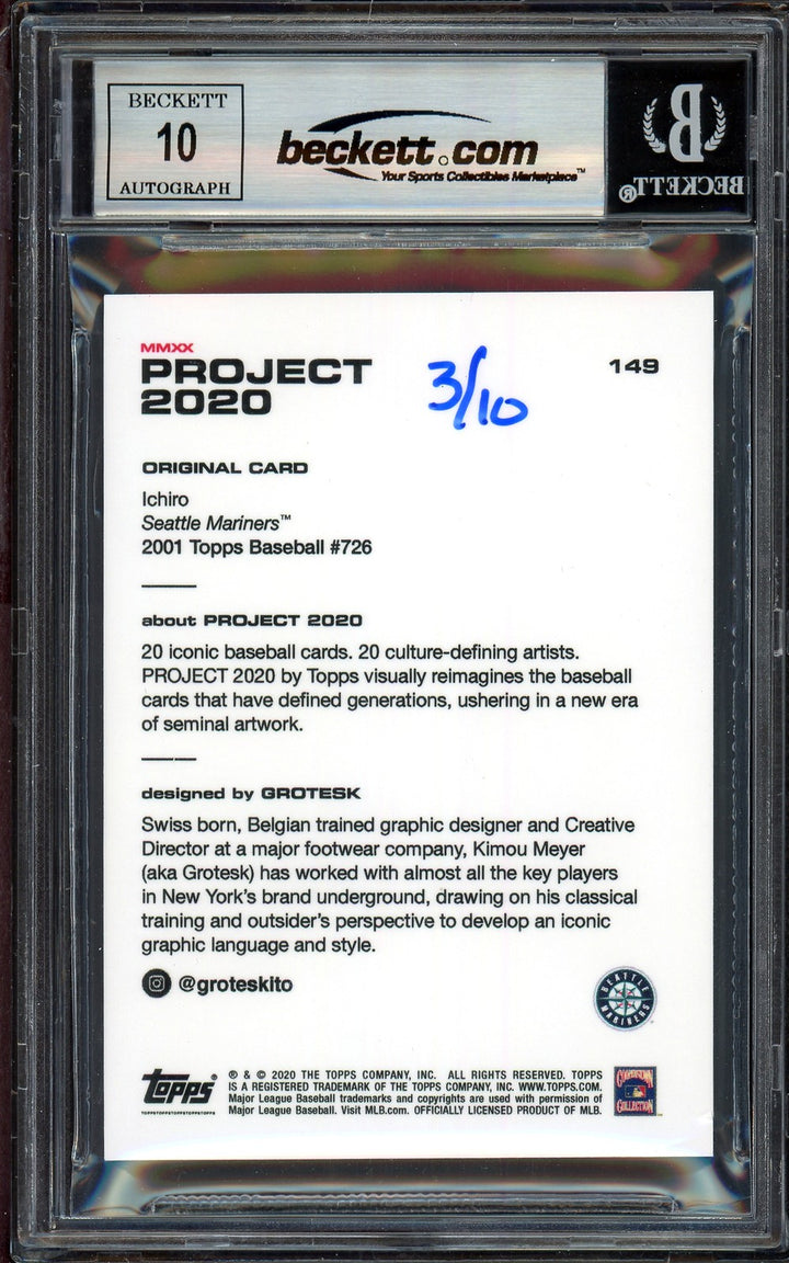 Ichiro Suzuki Auto Topps Project 2020 Grotesk Card 149 Sig 10 /10 Beckett