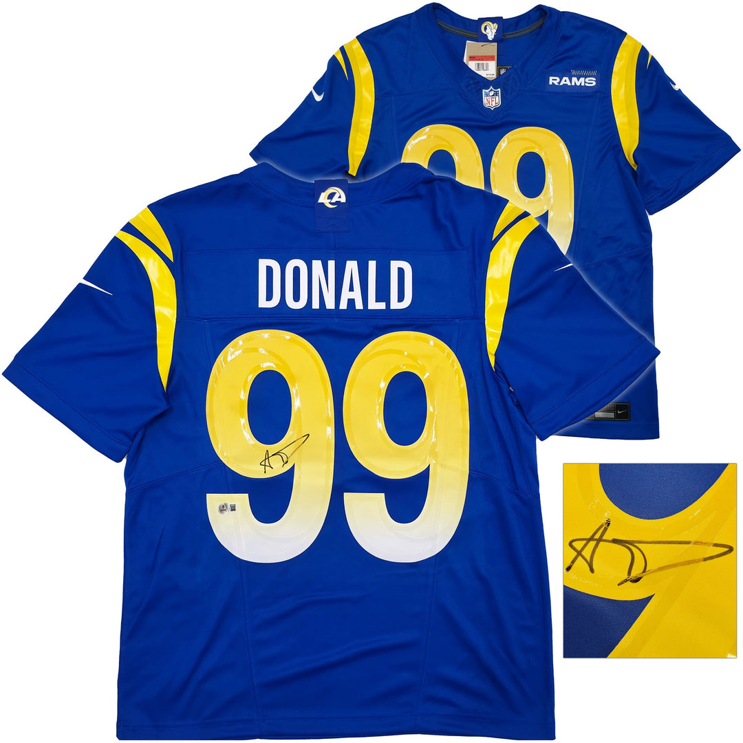 Los Angeles Rams Aaron Donald Signed Blue Nike Dri Fit Jersey Size L Beckett Wit