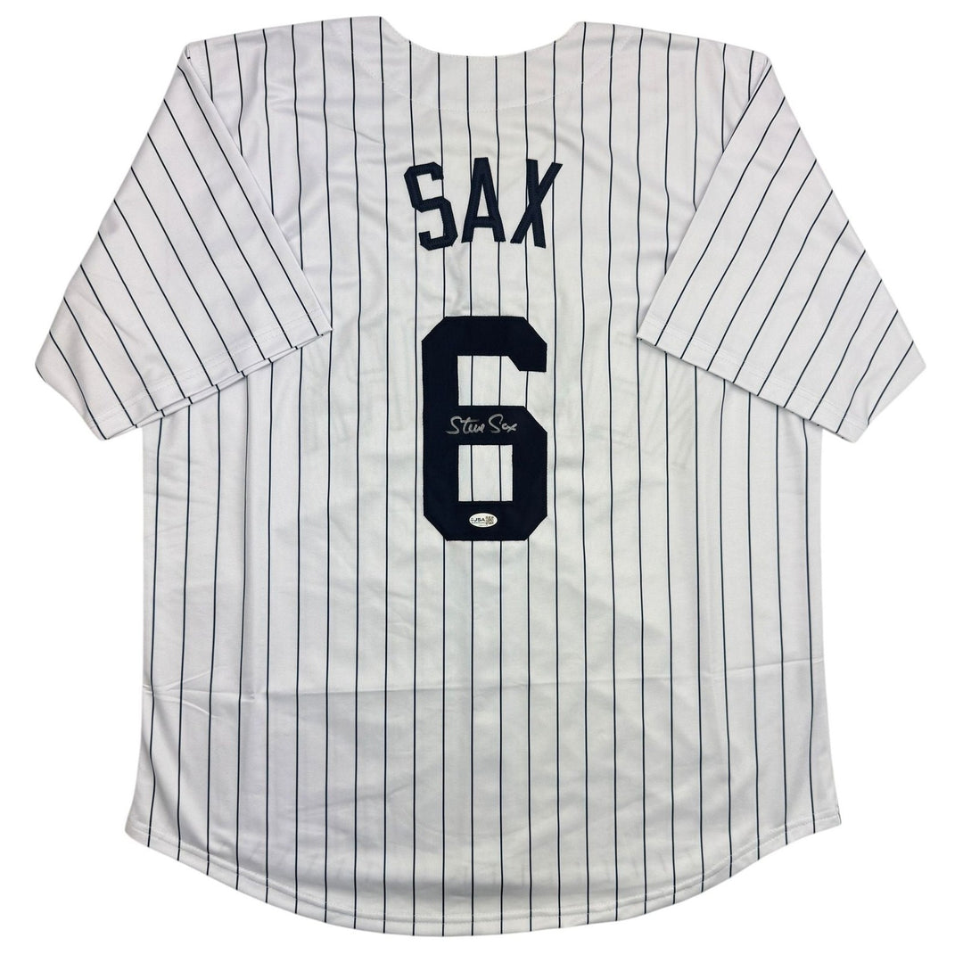 Autographed/Signed Steve Sax New York Pinstripe Baseball Jersey JSA COA