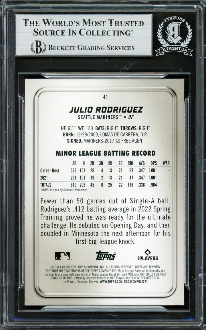 Julio Rodriguez Auto 2022 Bowman Platinum Ice Foilboard RC 41 Mariners Beckett