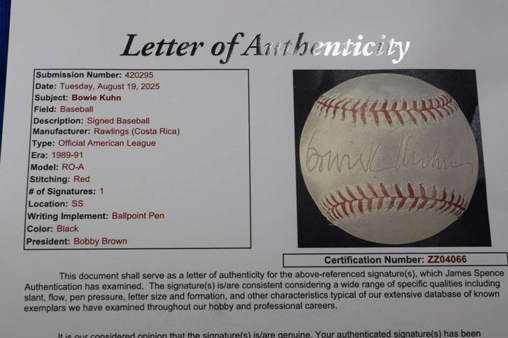 Bowie Kuhn JSA LOA Autograph American League OAL Signed Baseball