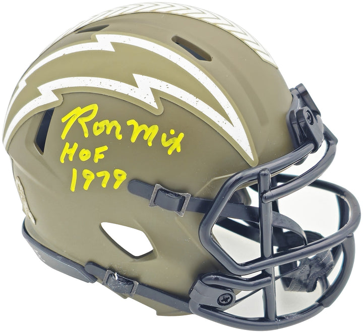 Ron Mix Auto Chargers Army Green Salute to Service Mini Helmet HOF 1979 Beckett