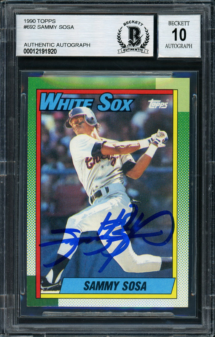Sammy Sosa Signed 1990 Topps RC #692 Chicago White Sox Auto Grade 10 Beckett