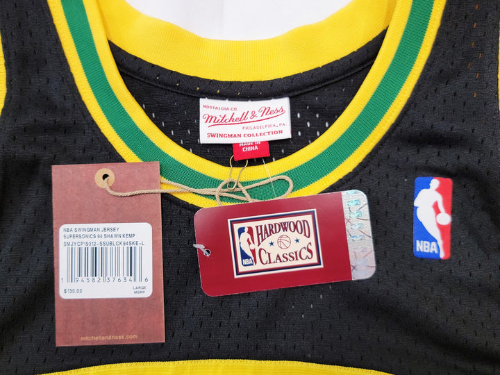 Supersonics Shawn Kemp Auto Black Authentic Mitchell Ness HWCs Swingman Jersey L