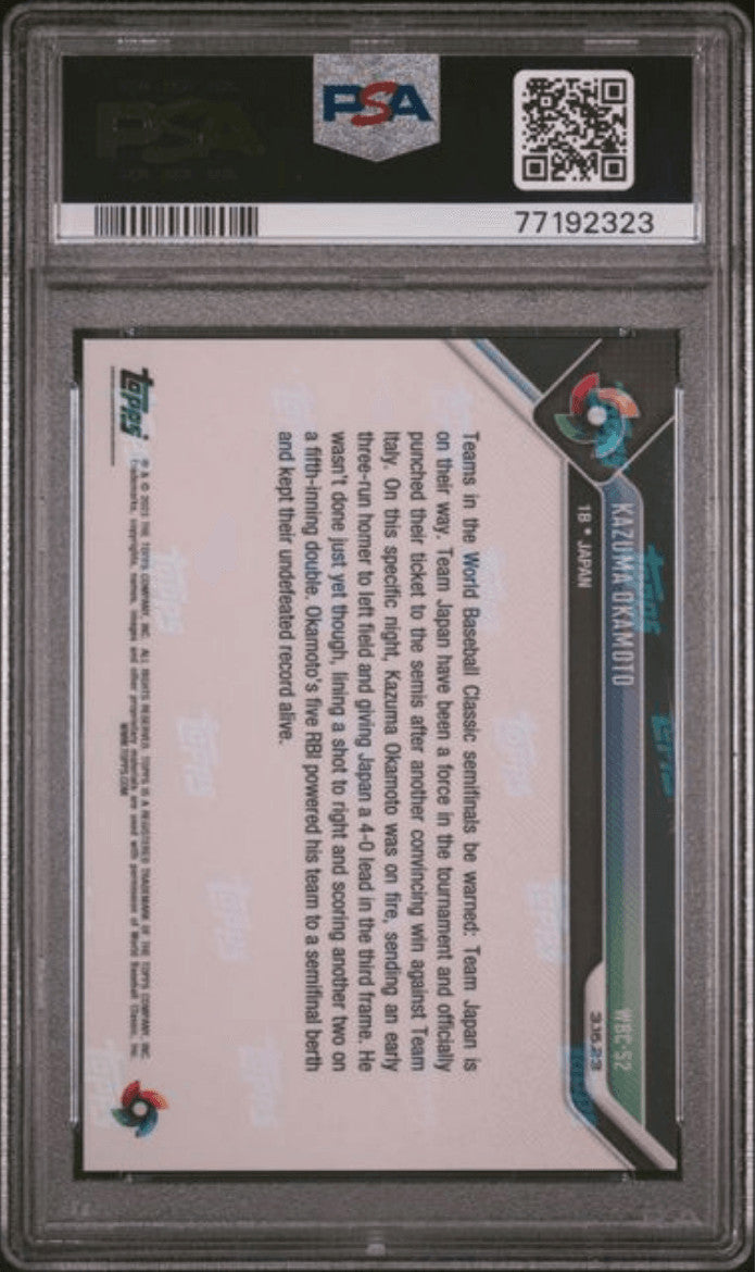 Graded 2023 Topps Now Kazuma Okamoto #WBC52 Rookie RC Card PSA 10 Gem Mint