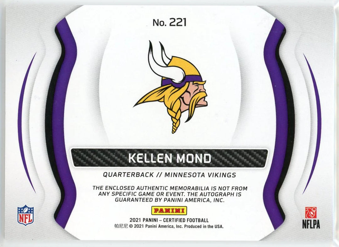 Kellen Mond Autographed 2021 Panini Certified Freshman Fabric Rookie Card #221
