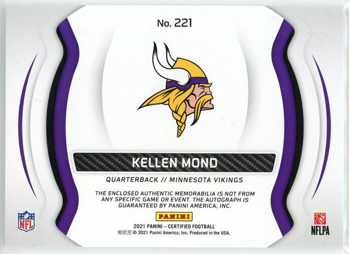 Kellen Mond Autographed 2021 Panini Certified Freshman Fabric Rookie Card #221
