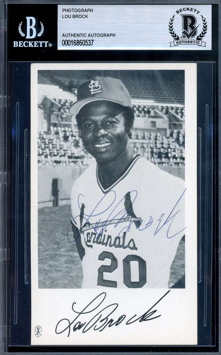 Lou Brock Beckett BAS Signed Vintage 1970's Team Issued Photo Autograph 1