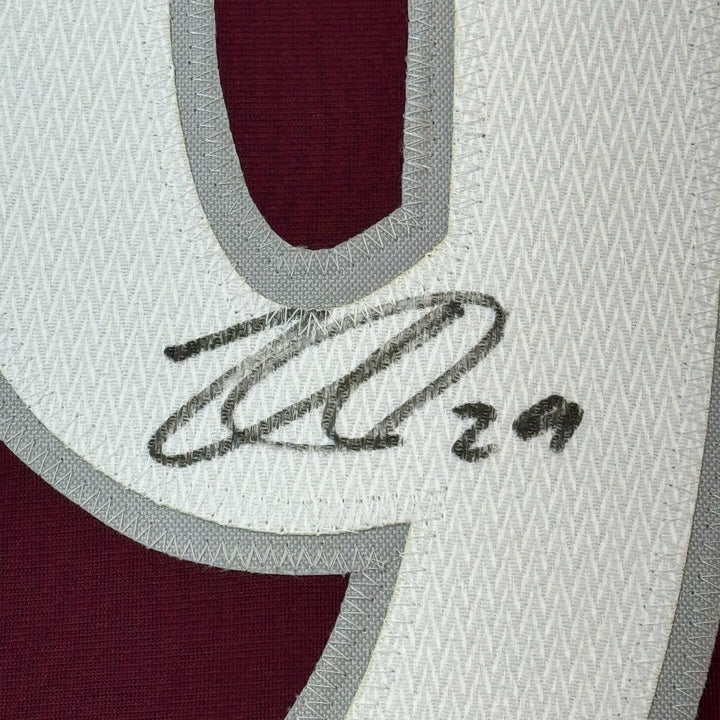 Framed Signed Nathan MacKinnon 35x39 Colorado Maroon Jersey JSA COA