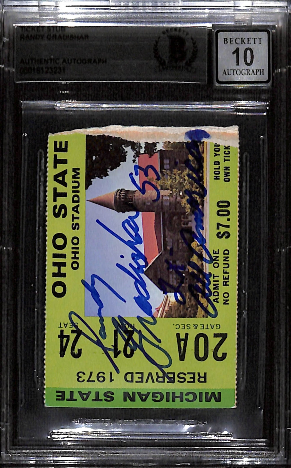 Randy Gradishar Signed Ohio State Buckeyes 11/24/73 Ticket Stub Slab BAS 40253