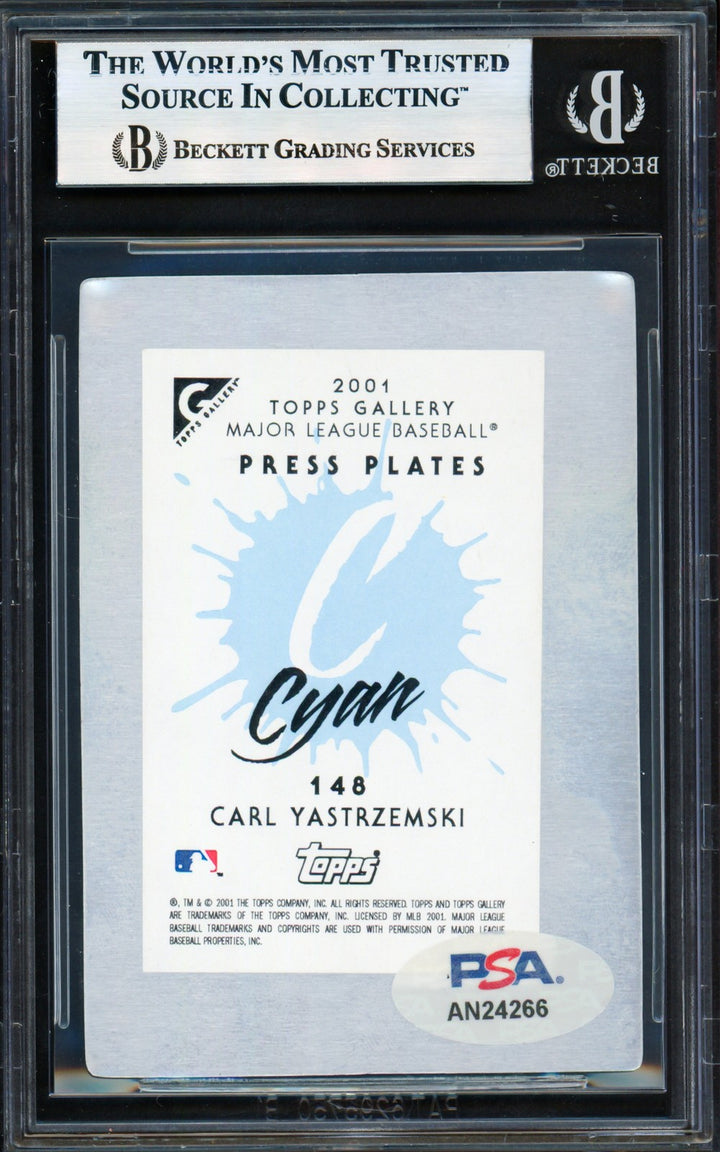 Carl Yastrzemski Auto 2001 Topps Gallery Press Plates Card 148 Red Sox Beckett