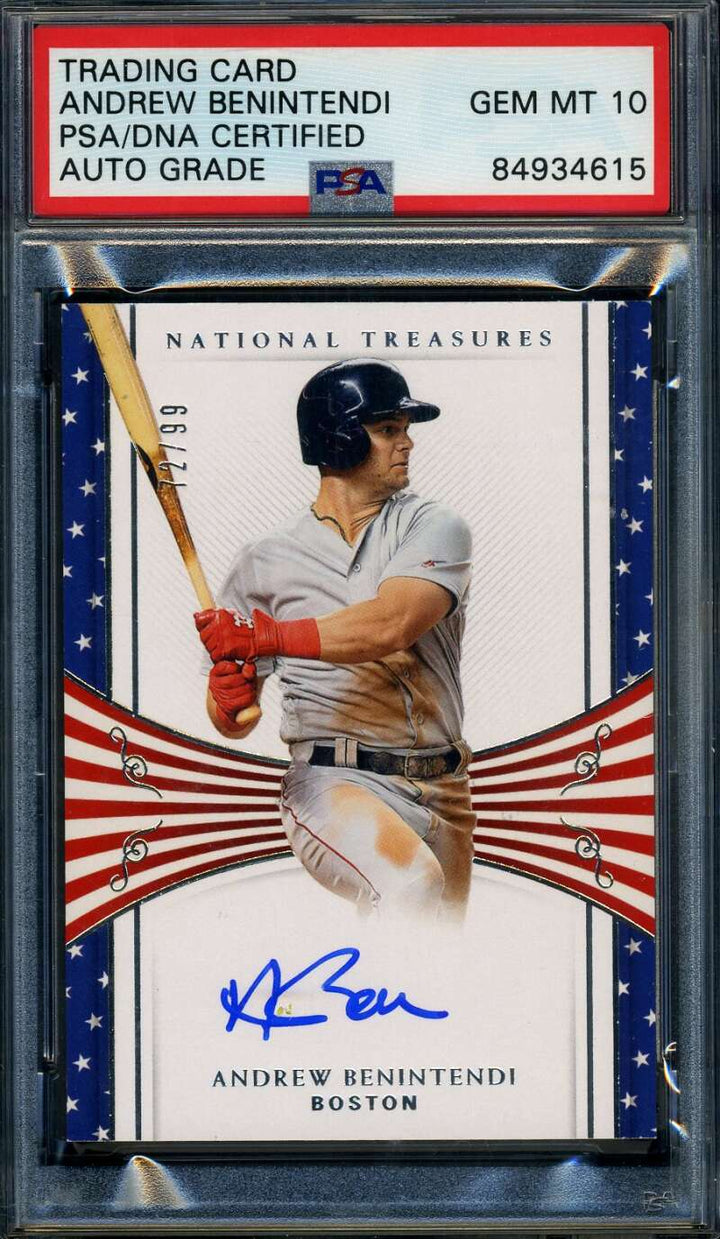 Andrew Benintendi Gem Mint 10 PSA DNA Signed 2018 Panini National Treasure 72/99