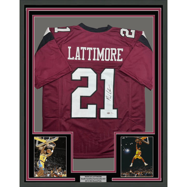 Framed Autographed Marcus Lattimore 35x39 South Carolina Jersey JSA COA
