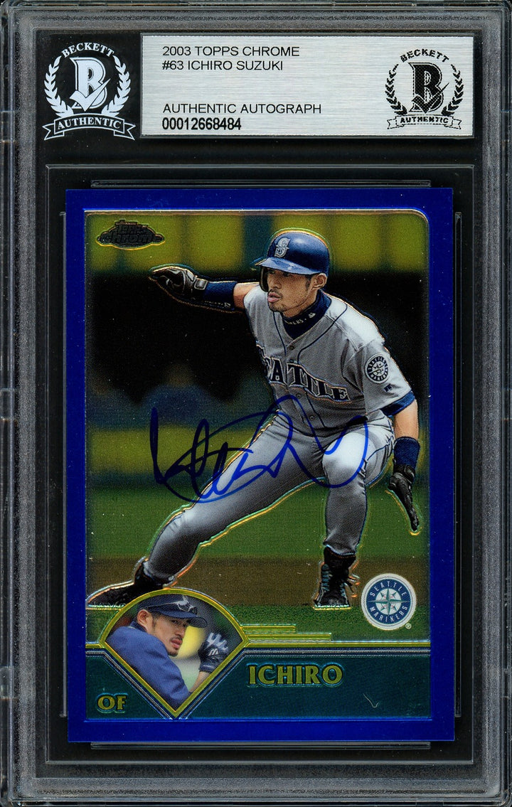 Ichiro Suzuki Signed 2003 Topps Chrome Card 63 Seattle Mariners Beckett