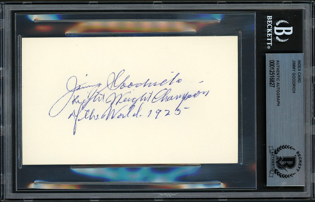 Jimmy Goodrich Signed 3x5 Index Card 1925 Lightweight Champion Beckett #12516827