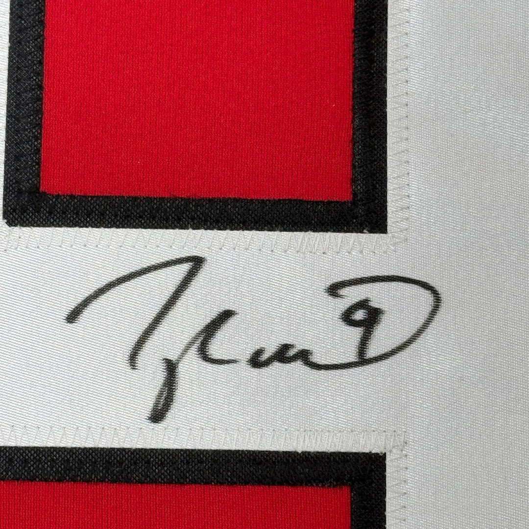 Framed Autographed/Signed Taylor Hall 35x39 New Jersey Red Jersey JSA COA
