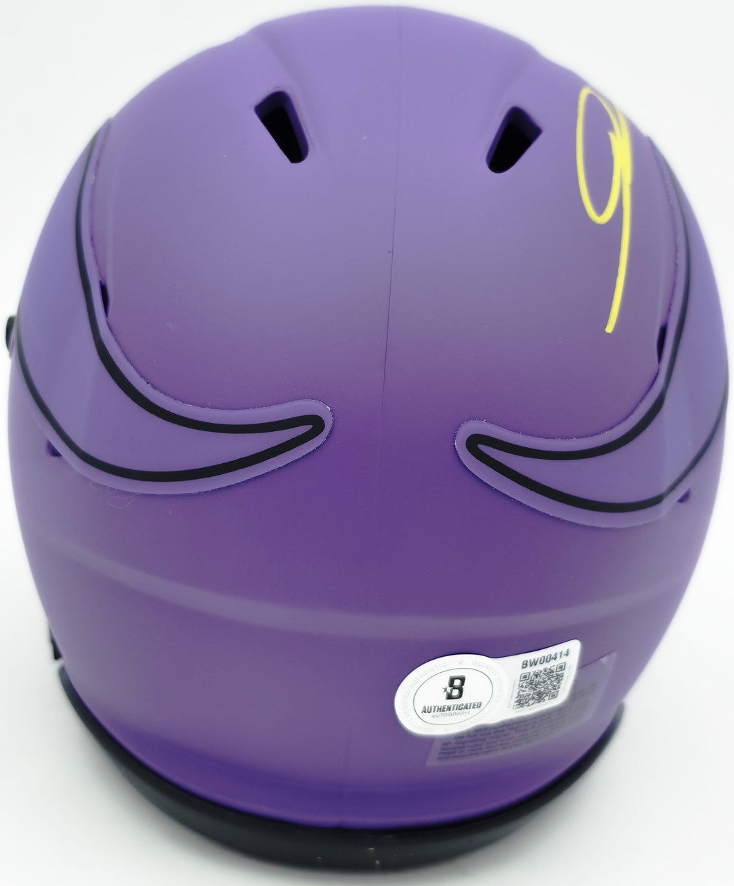 Jordan Addison Signed Vikings Rave Purple Speed Mini Helmet (In Yellow) Beckett
