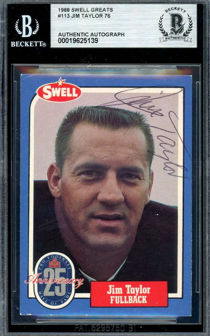 Jim Taylor Beckett BAS Signed 1988 Swell Greats Autograph Packers