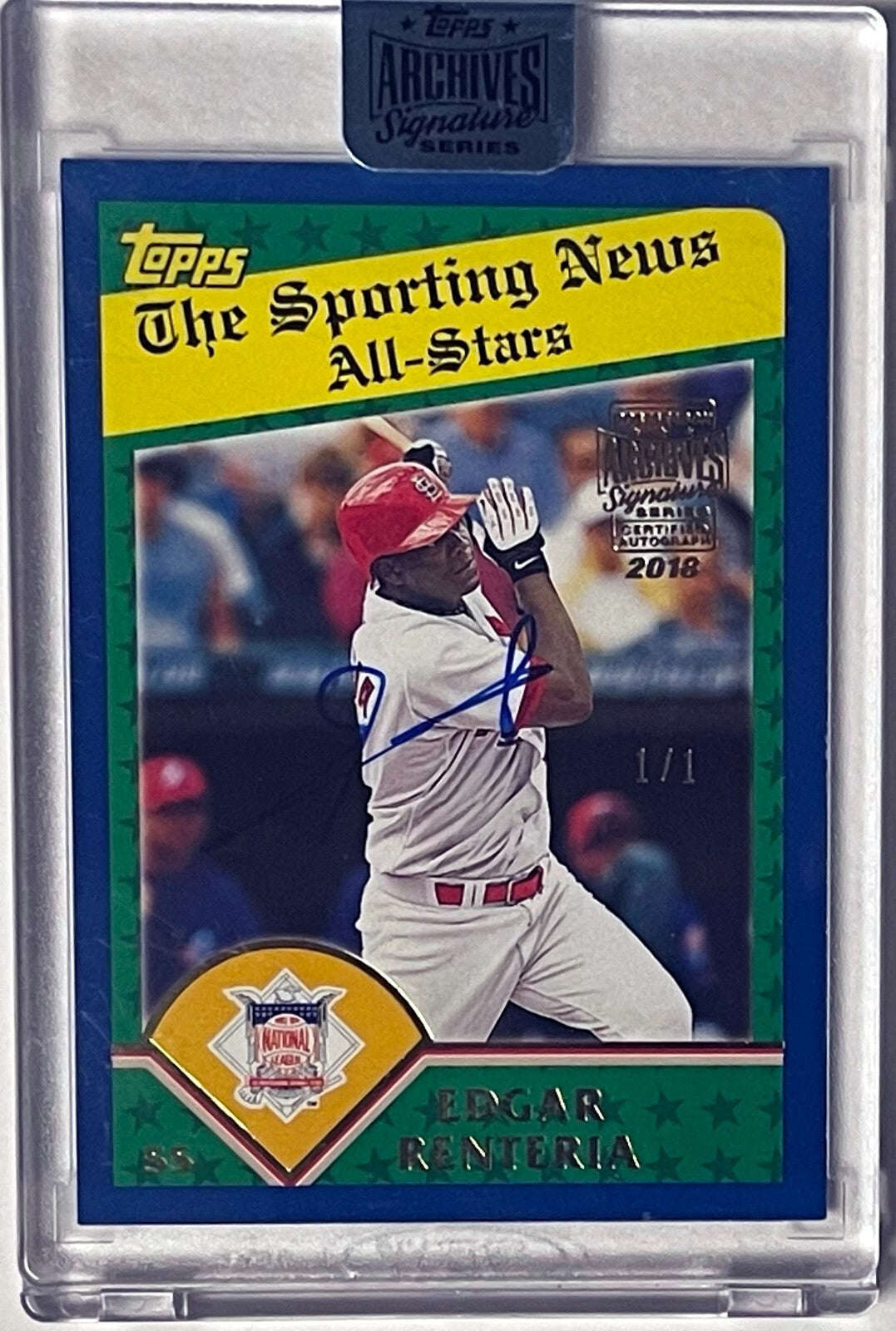 Edgar Renteria signed 2018 Topps Archives Signature Series On Card Auto #711-1/1