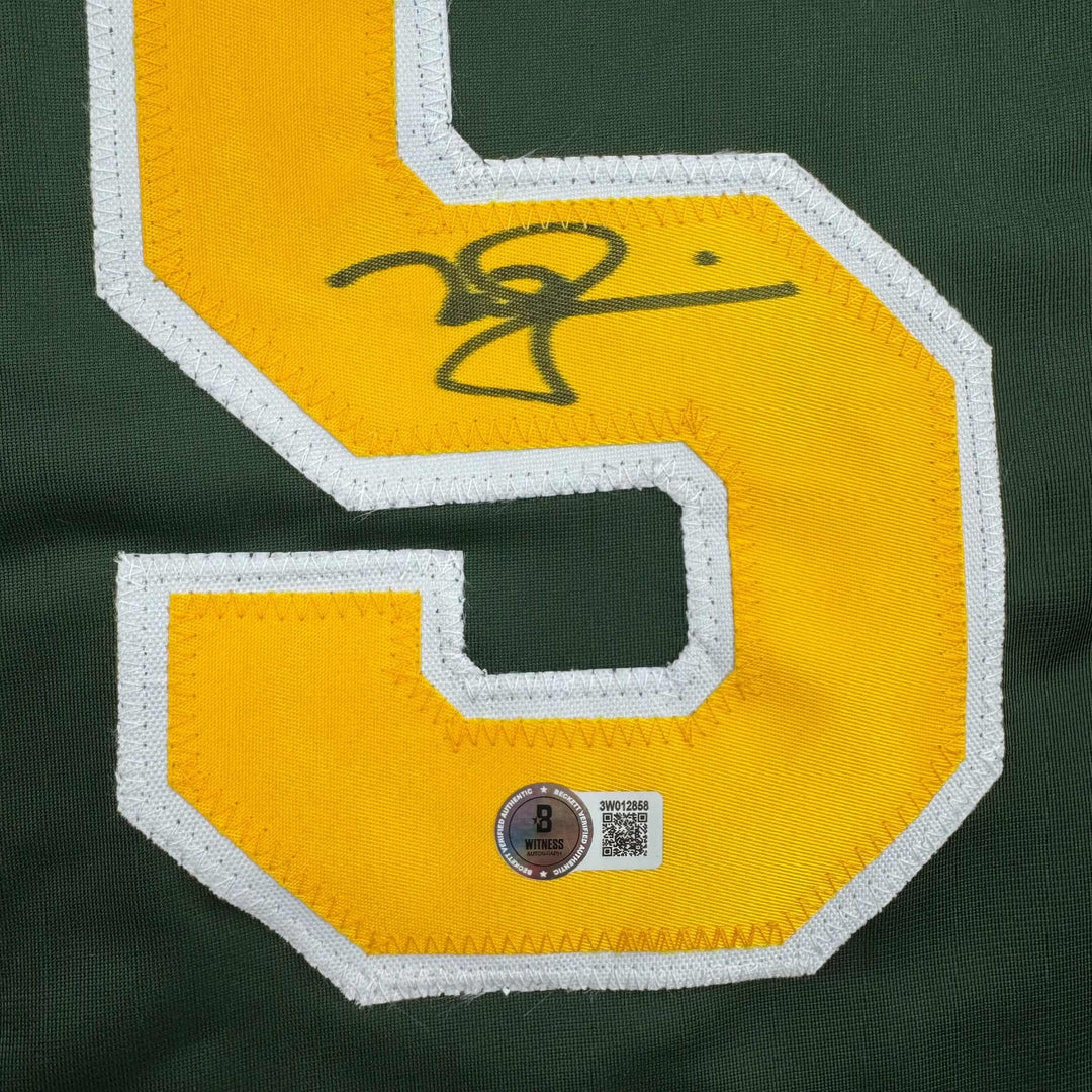 Autographed/Signed Mark McGwire Oakland Green Baseball Jersey Beckett BAS COA