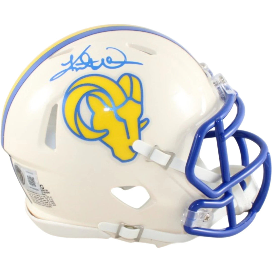 Kurt Warner Autographed Los Angeles Rams Mini Helmet Retro Beckett WIT 58583