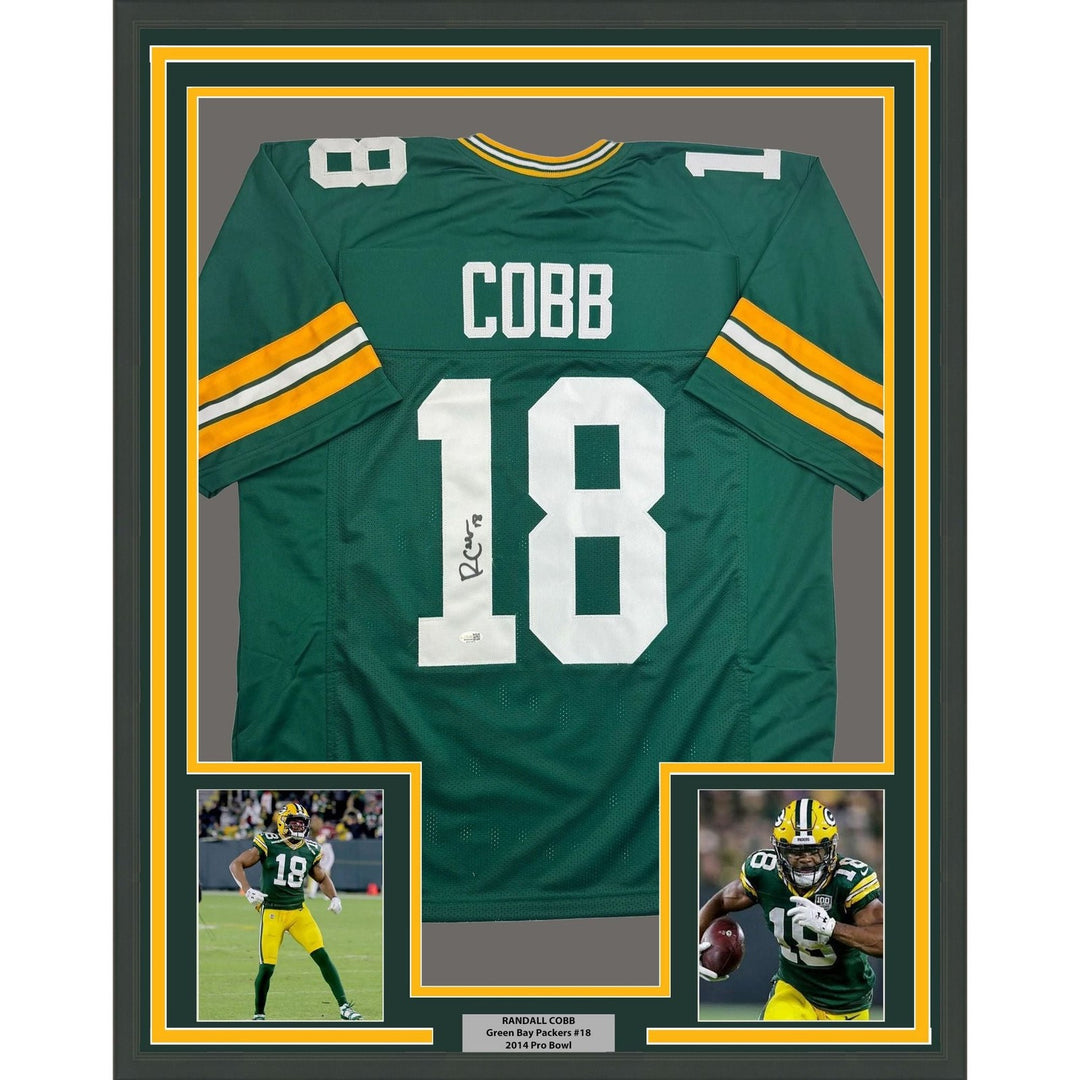 Framed Autographed/Signed Randall Cobb 35x39 Green Bay Green Jersey JSA COA