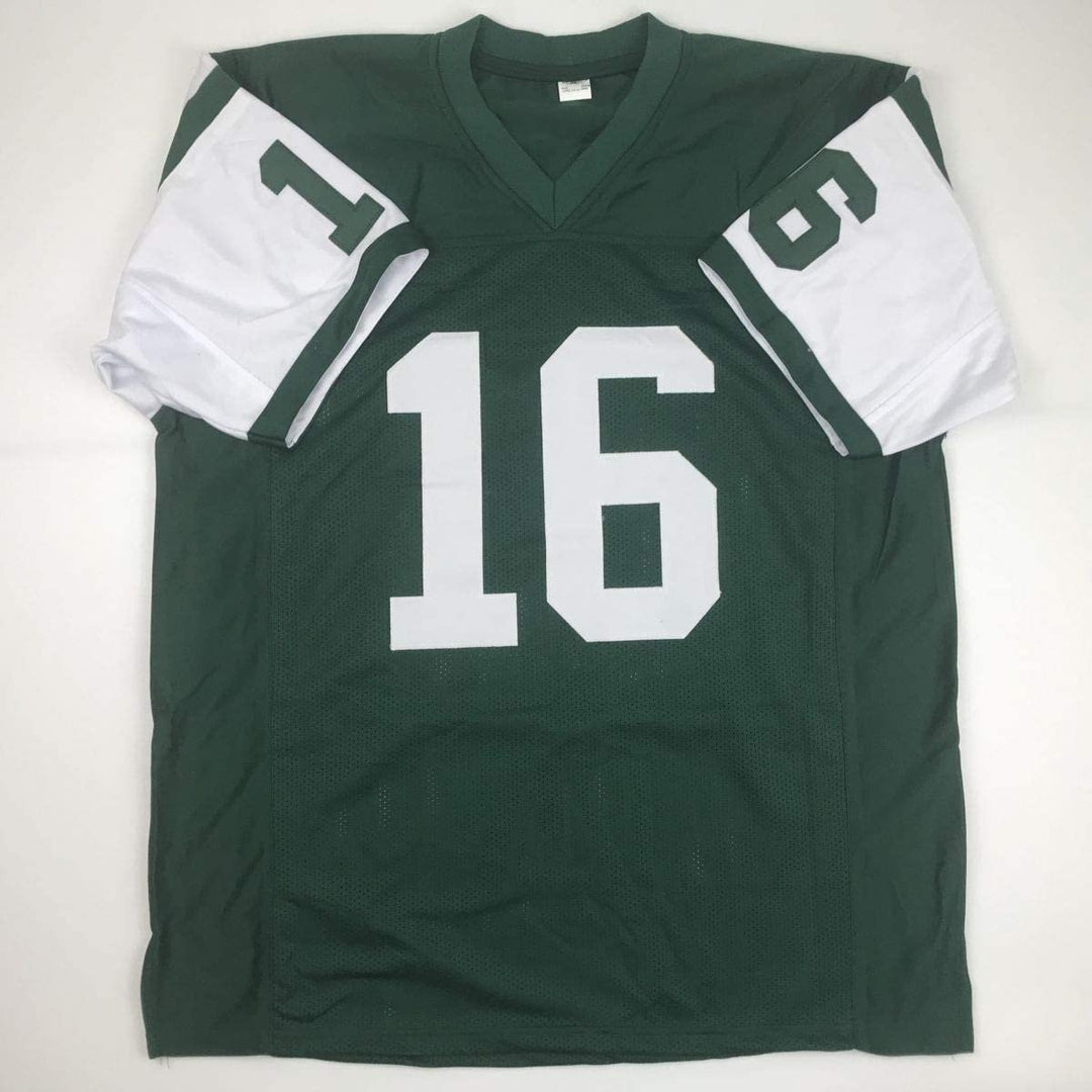 Autographed/Signed VINNY TESTAVERDE New York Green Jersey JSA COA Auto