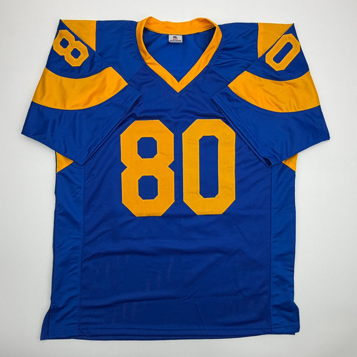 Autographed/Signed Isaac Bruce Los Angeles LA Retro Blue Jersey Beckett BAS COA