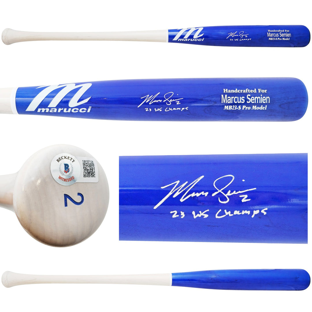 Marcus Semien Auto Blue Marucci Player Model Baseball Bat Rangers WS Champ BAS