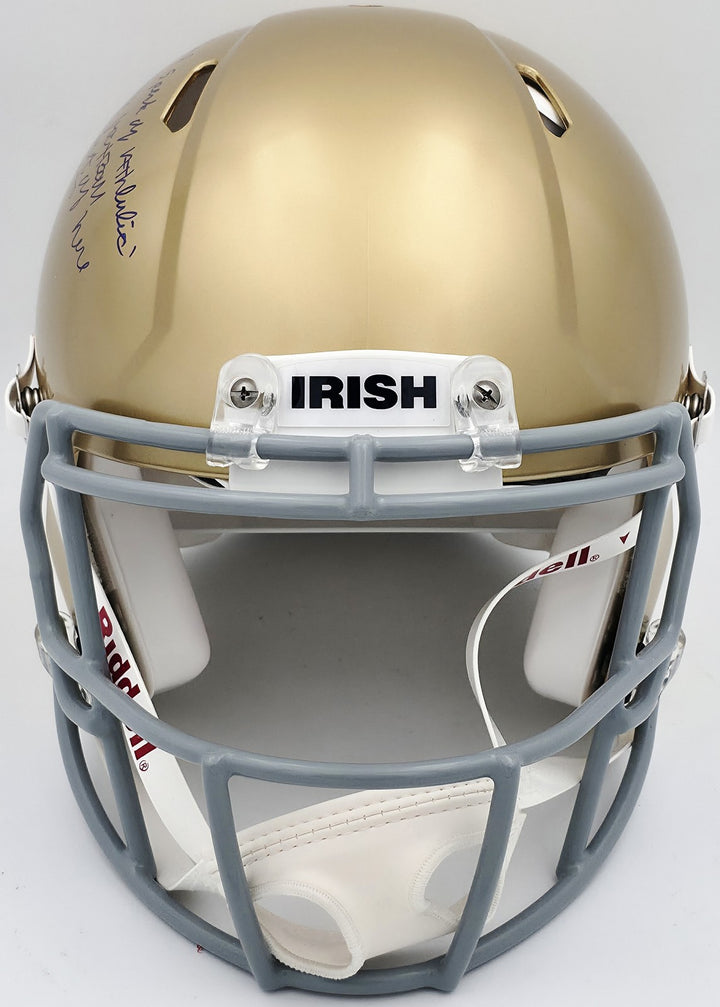Ry Ruettiger Auto Notre Dame Fighting Irish Gold Full Size Helmet Movie Speech